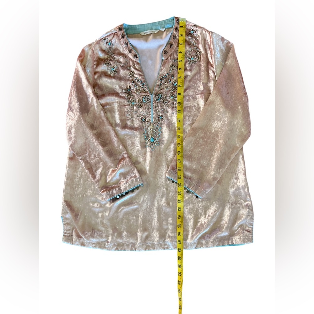 Soft Surroundings Crushed Velvet Moroccan Boho Beaded Embellished Tunic Blouse - Picture 13 of 16